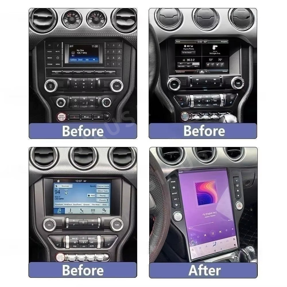 14.5 Carplay Android 15 For Ford Mustang 2015-2023 Car Multimedia Player GPS Screen Head Unit Odometer Digital Cluster LED