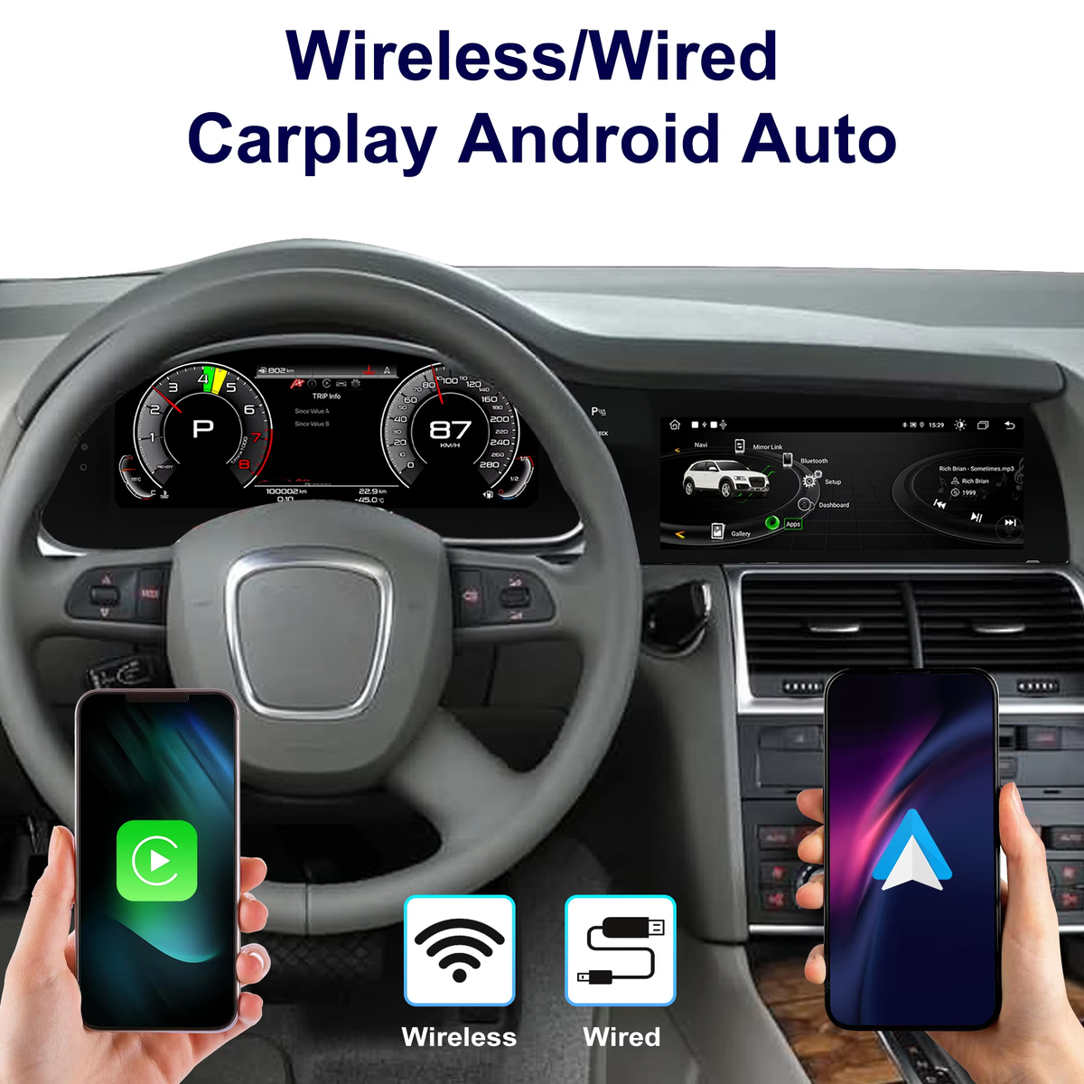 Digital Instrument Cluster for Audi Q7 4L 2005-2016 Speedometer Android Radio, Wireless CarPlay, GPS Navigation, Plug and Play