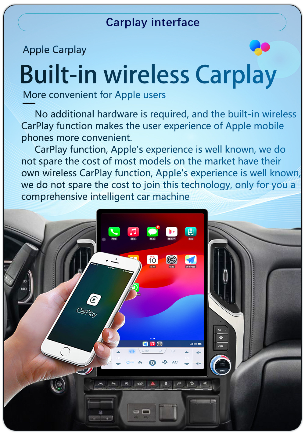 15.6 inches Vertical Screen Android 13 Car Multimedia Player For GMC SIERRA for Chevrolet Silverado 2019-2023 GPS radio stereo head unit
