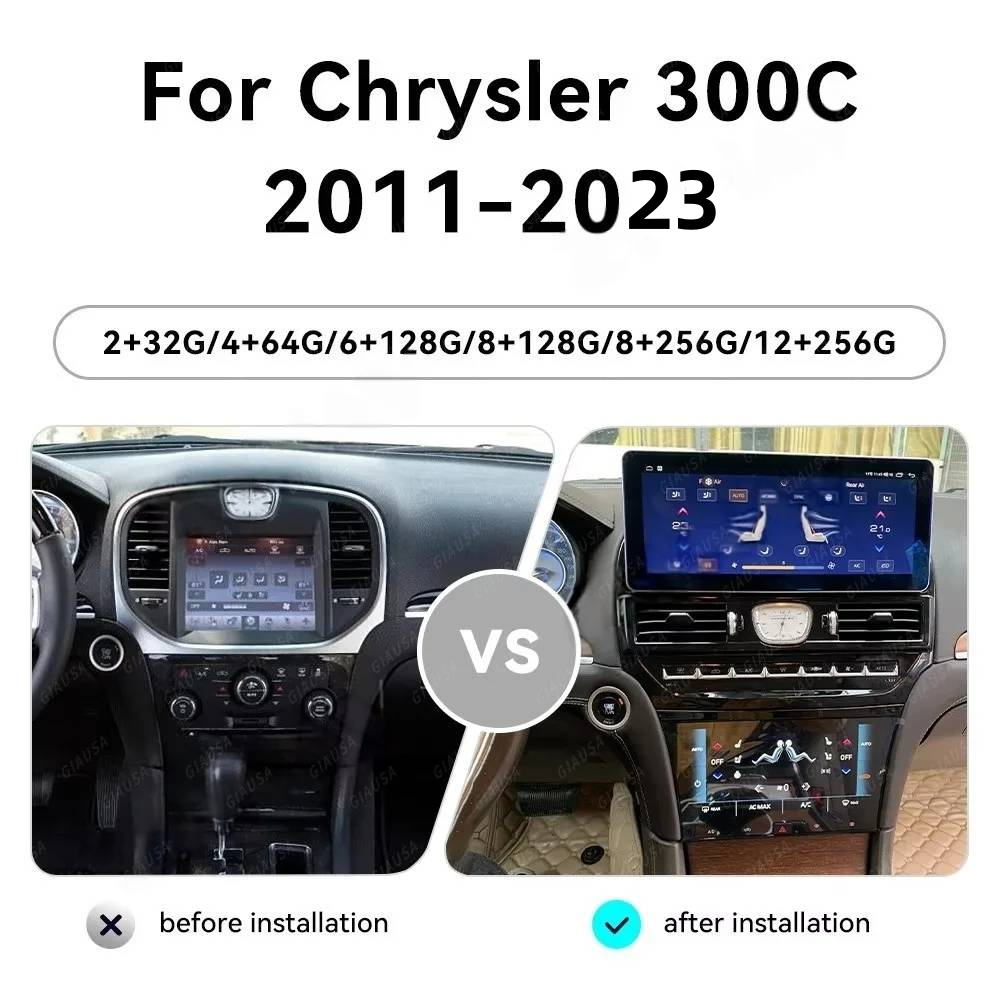 Car Radio For Chrysler 300 300C 2011-2023 Android13 Auto Carplay 12.3+9.66" 3A Blue Light Anti-glare Screen GPS Navi Multimedia