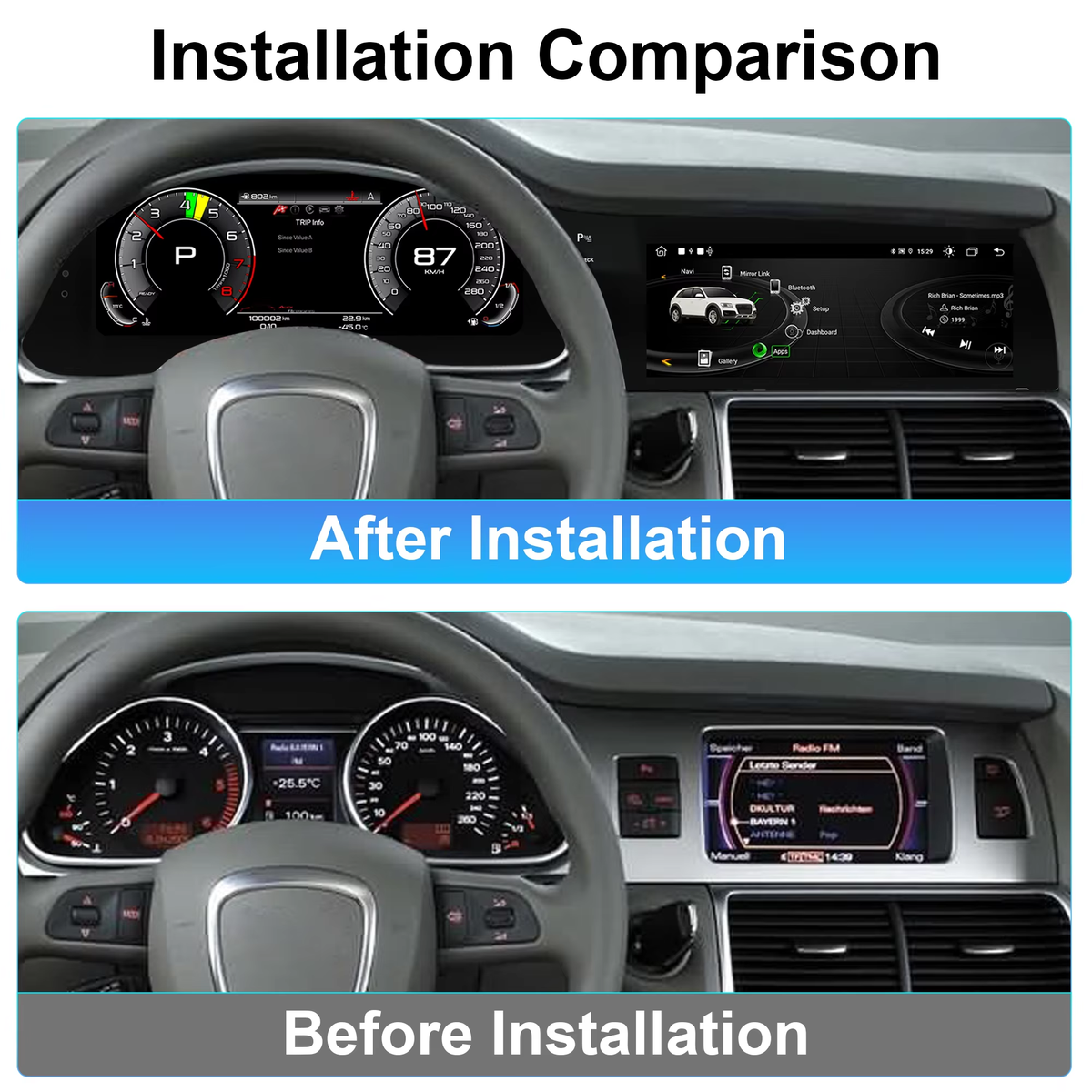 Digital Instrument Cluster for Audi Q7 4L 2005-2016 Speedometer Android Radio, Wireless CarPlay, GPS Navigation, Plug and Play