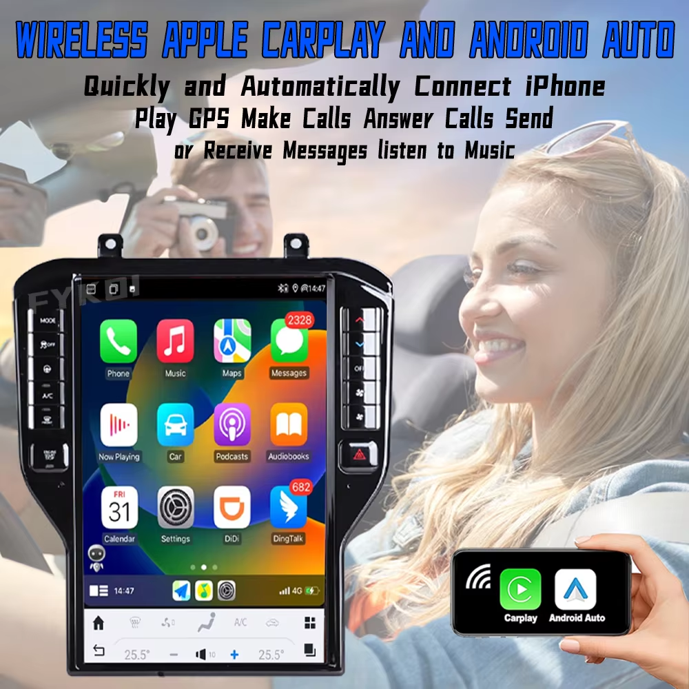 14.5 Carplay Android 15 For Ford Mustang 2015-2023 Car Multimedia Player GPS Screen Head Unit Odometer Digital Cluster LED