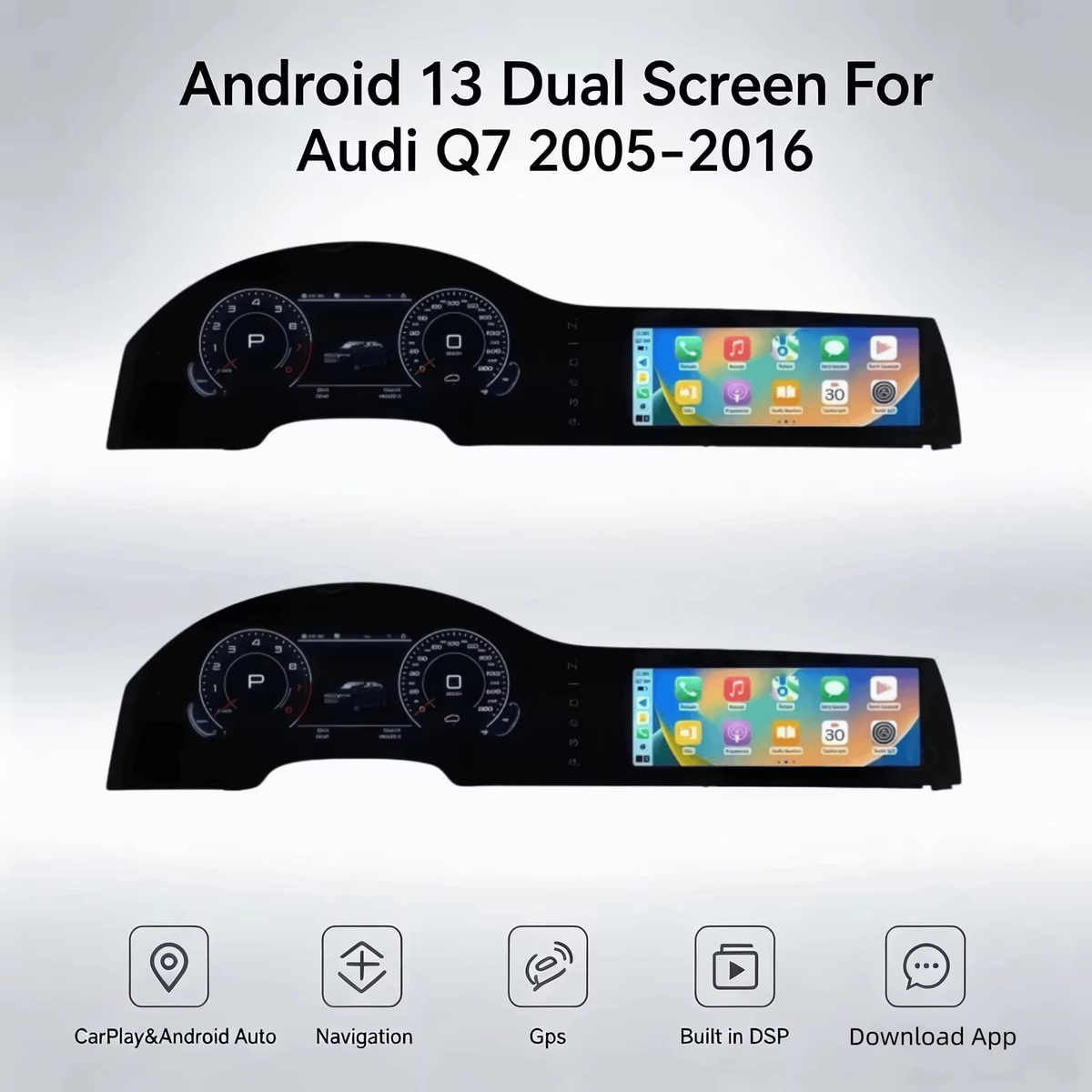 Digital Instrument Cluster for Audi Q7 4L 2005-2016 Speedometer Android Radio, Wireless CarPlay, GPS Navigation, Plug and Play