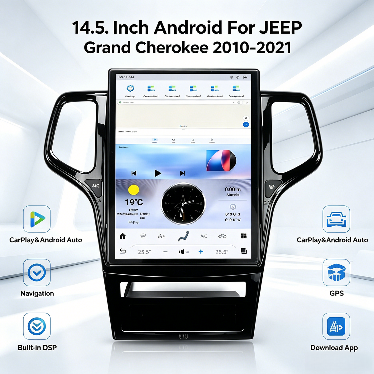 14.5" CarPlay For Jeep Grand Cherokee 2010-2021 Car Radio Multimedia Player Qualcomm Android 13.0 GPS HD Touch Screen Head Uni